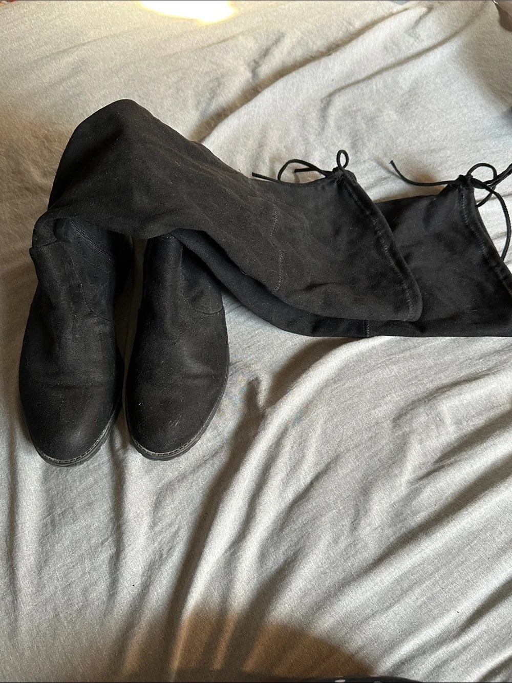 Market & Spruce Black Over-the-Knee Suede Lace-Back Boots